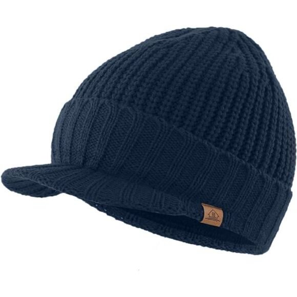 Men's Winter Hat Thick Knit Beanie Cap Blue - Picture 1 of 4